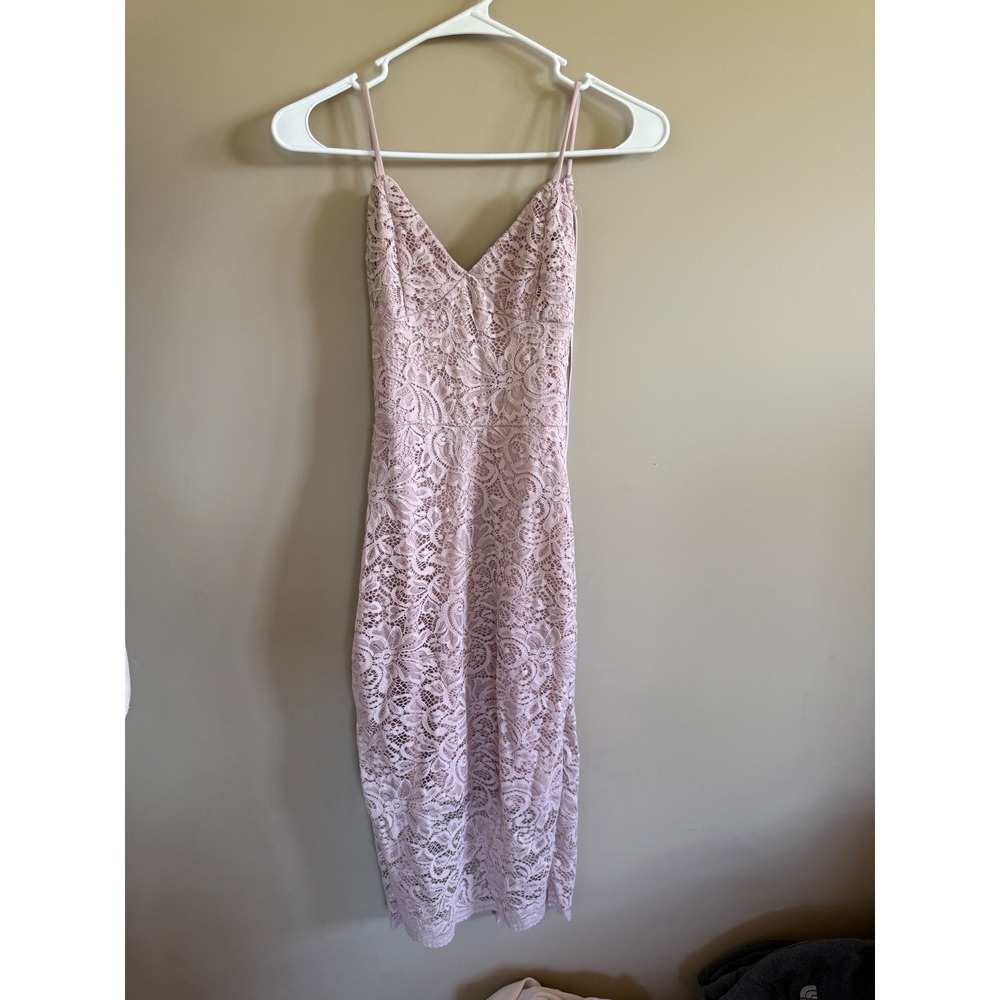 Charlotte Russe Pink Lace Spaghetti Strap Backless Bodycon Midi Dress Size S